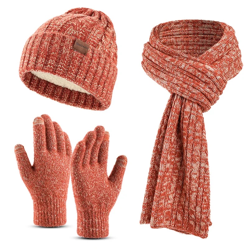 3 PCS Unisex Winter Warm Knit Beanie Hat Touchscreen Gloves Long Neck Scarf Set with Fleece Lined Skull Caps Gifts for Women Men