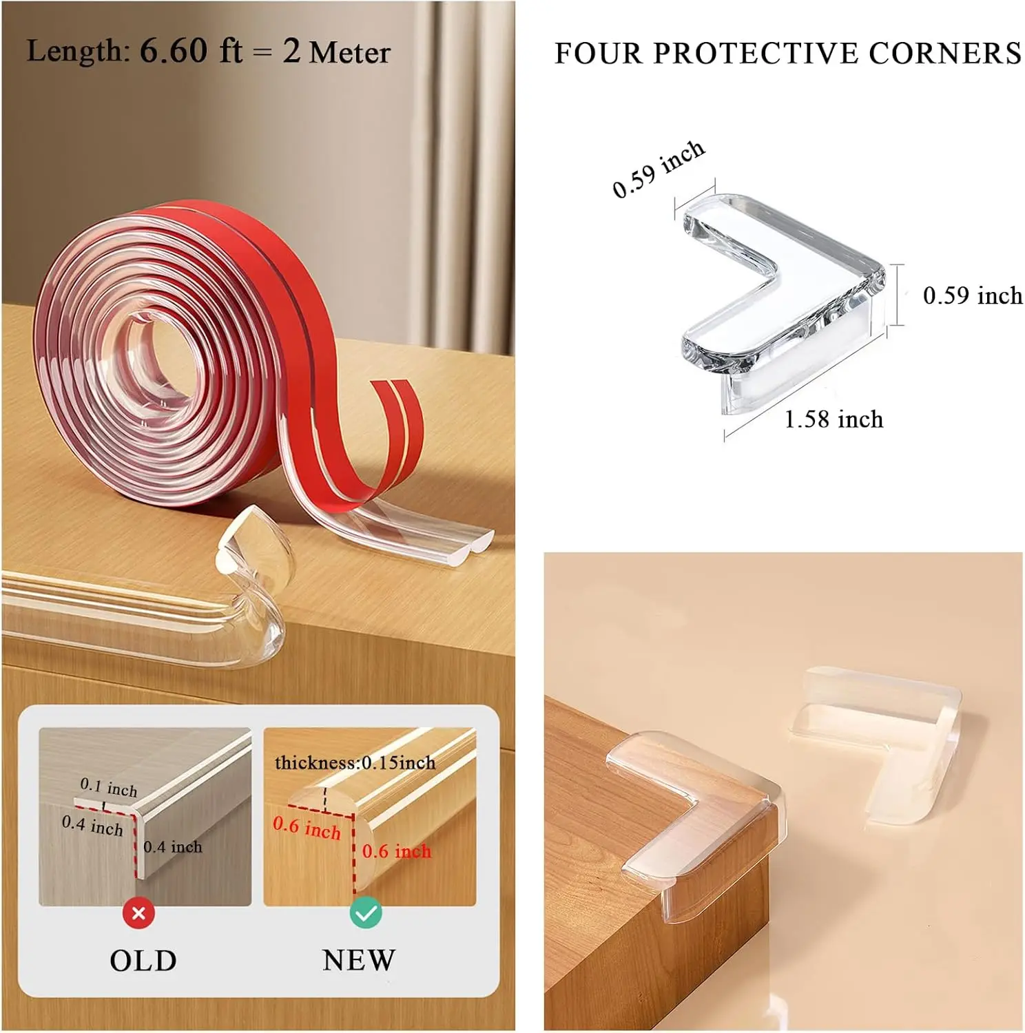 Transparent PVC Adhesive Safety Edge Strip Angle Protection for Furniture & Table Corners Baby-Safe Corner Bumper