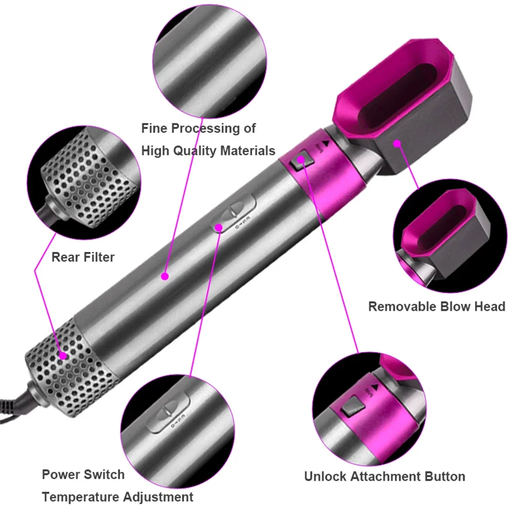 5 in 1 Hot Air Comb Hair Dryer Brush Blow Dryer Hair Curler Straightener Multi-function Hair Styling Products