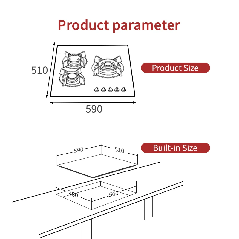 Stainless steel built in gas hob table top gas cooker 3 burner gas stoves for kitchen appliance