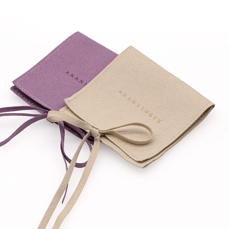 Custom Logo Printing Mcicrofiber Envelope Pouch For Necklace Earring High End Dust Microfiber Jewelry Pouch with bow string