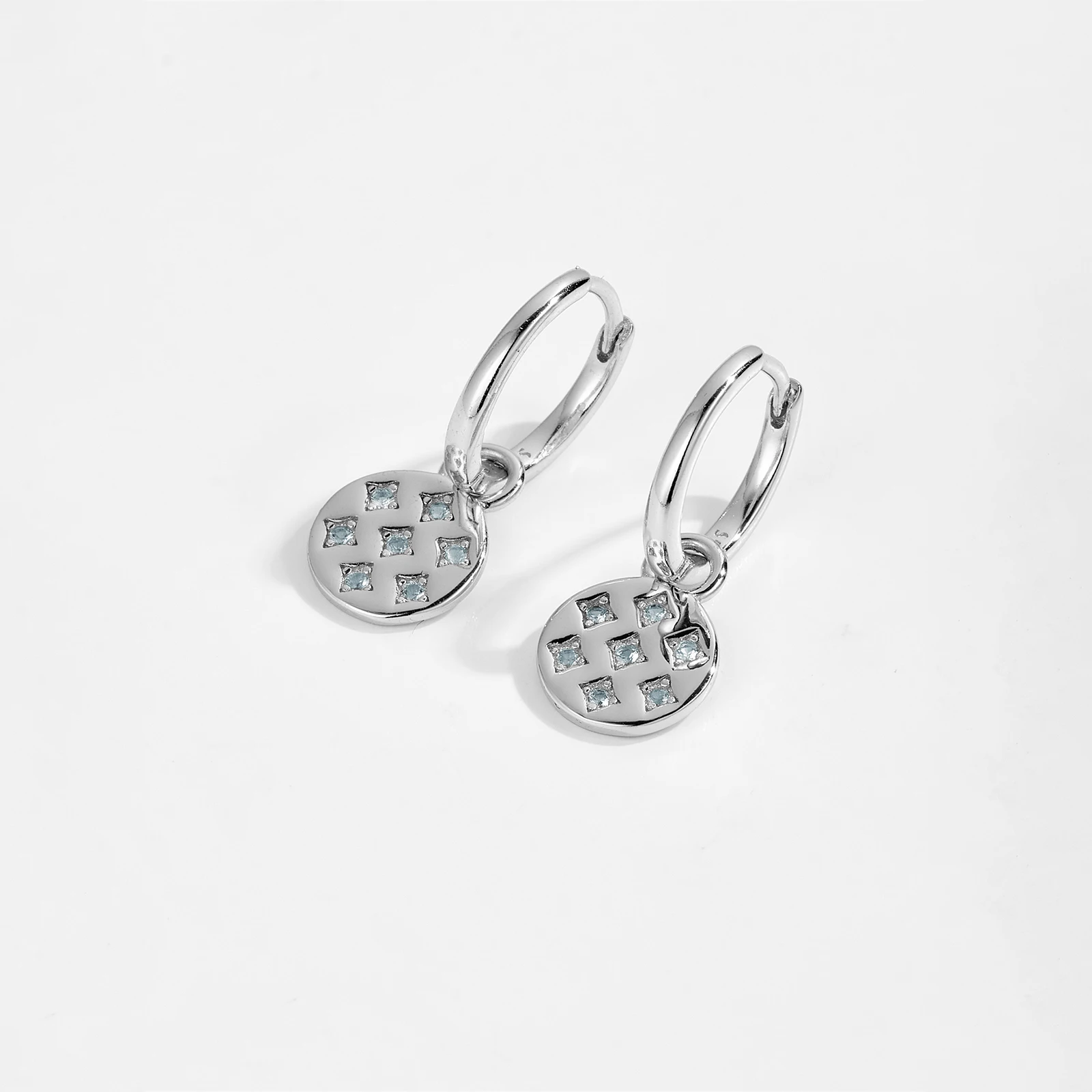 FUAMAY Fashion 925 Sterling Silver Geometric Coin Pendant Earrings Dainty Blue Center Drop Hoop Earrings For Women