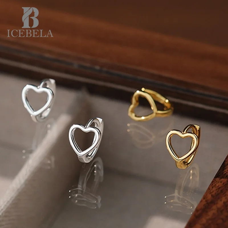 Wholesale Fashion Minimalist Korean 925 Sterling Silver Trendy Fine Jewelry Heart Shape Hollow Out Hoop Earrings For Girls