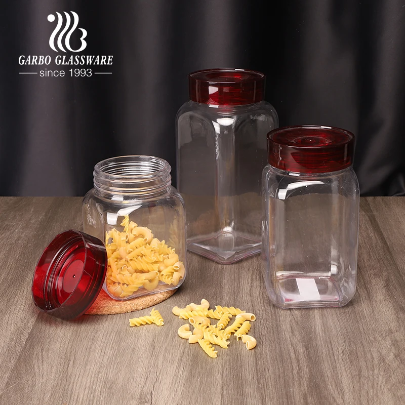 Wholesale Large Size 800ml-2500ml Glass Storage Jar with Red Cover Screw Tight Sealed Lid Dry Provision Bottle Glass Storage Jar