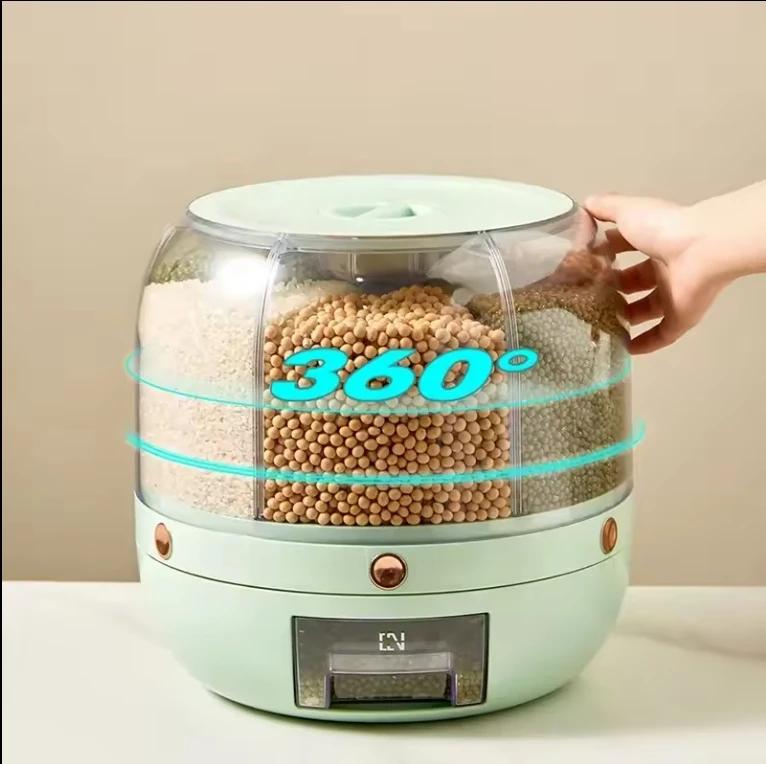 Hot Sale Rice Dispenser Kitchen Moisture-Proof 6-Grid Rotating Food Grain Dispenser Cereal Storage Box Rice Container Dispenser