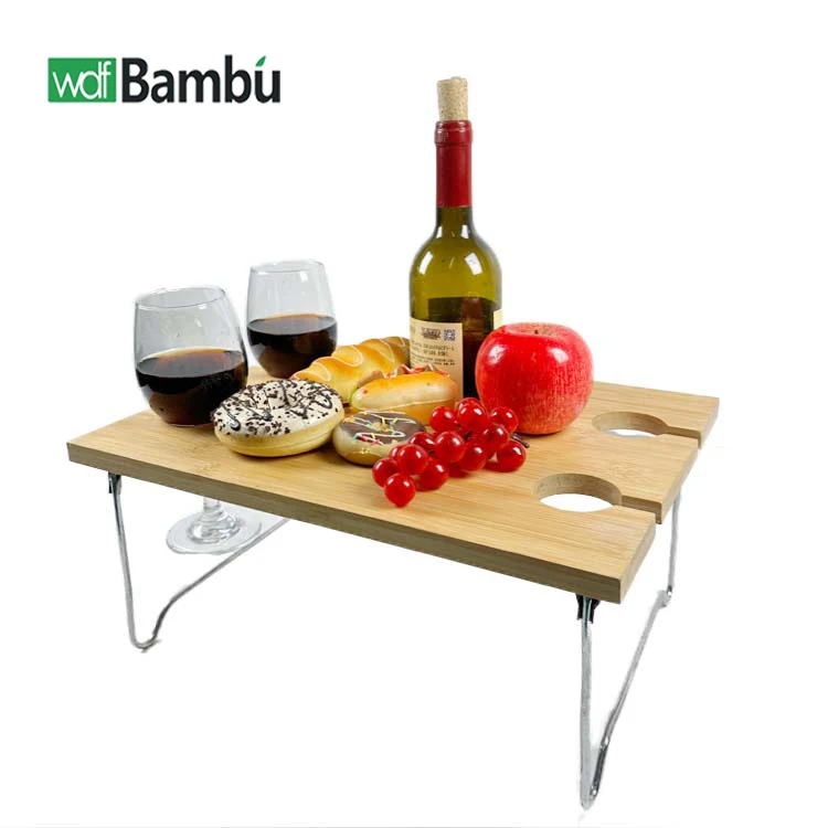 WDF Customized Logo wholesale picnic table foldable round table bamboo picnic table for outdoor