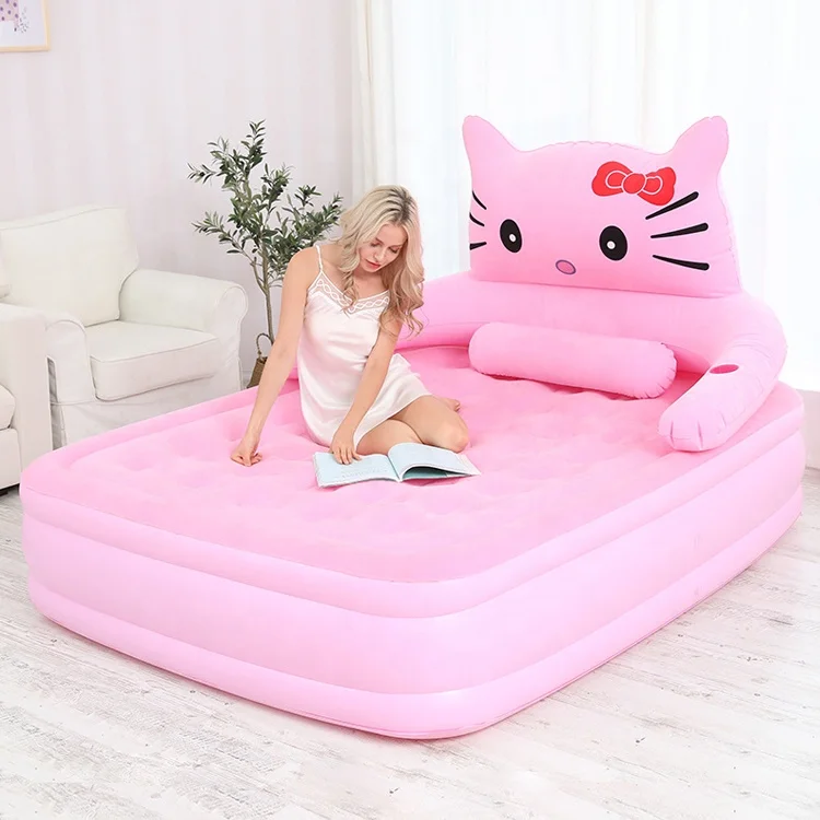 Cartoon cat sleeping bed  home bedroom durable mattress PVC airbed inflatable flocking portable air bed mattress