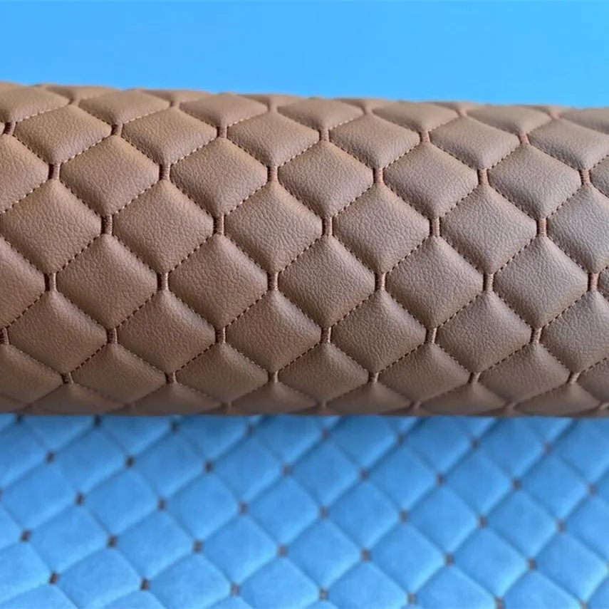 Faux Leather Fabric Foam Quilted Car Seat Upholstery Material