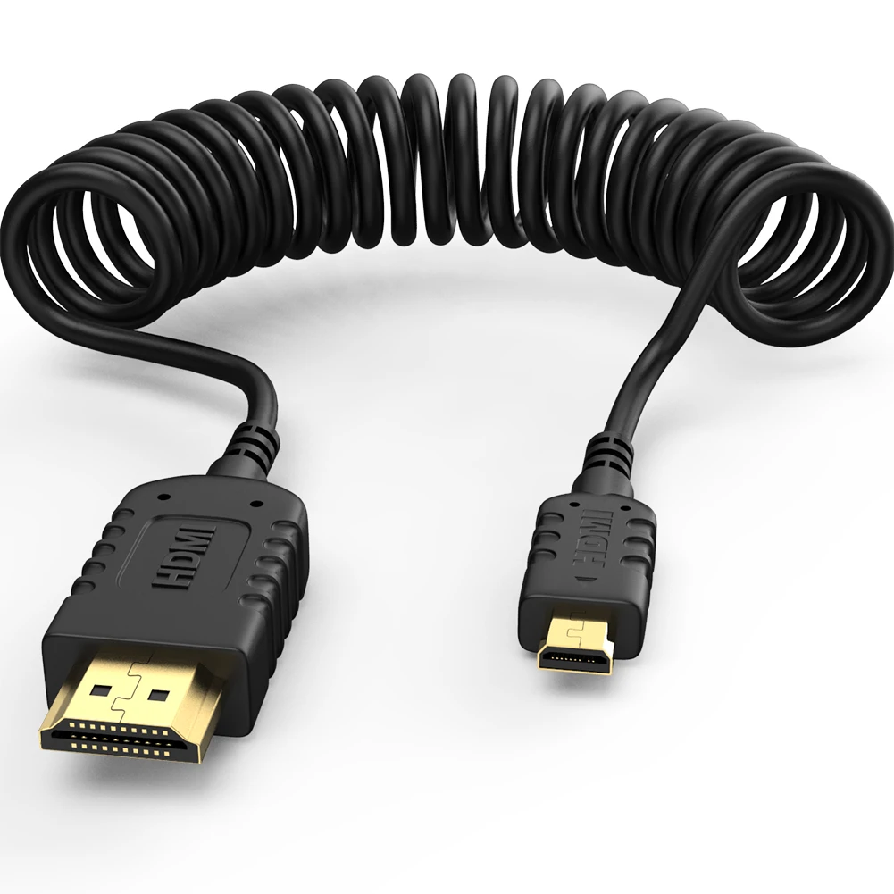 HDMI 1.4 Type A Spiral Coiled Wire Cable MICRO HDMI to HDMI Coiled Cable with  4K 30HZ 60Hz OD:3.7
