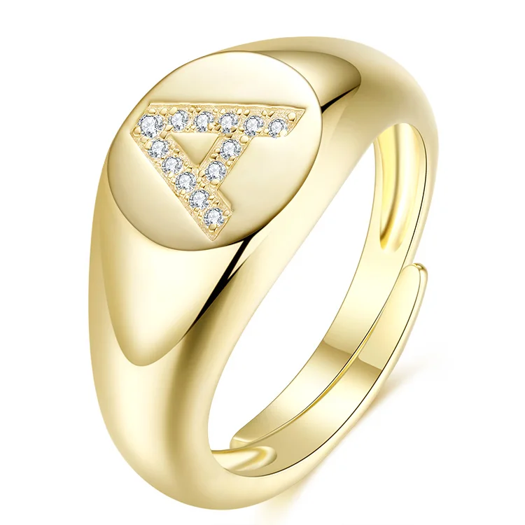 BAROLI Gold Filled Trendy Jewelry 925 Silver Chundy Capital R Letters Initial Signet Statement Adjustable Ring For Girl Gift