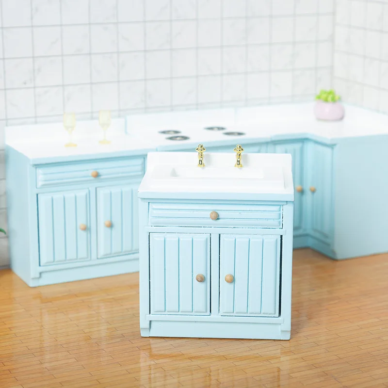 2022 New Arrival Miniature Dollhouse Furniture Kitchen Set Freely Combined Wooden Kitchen Cabinets Model