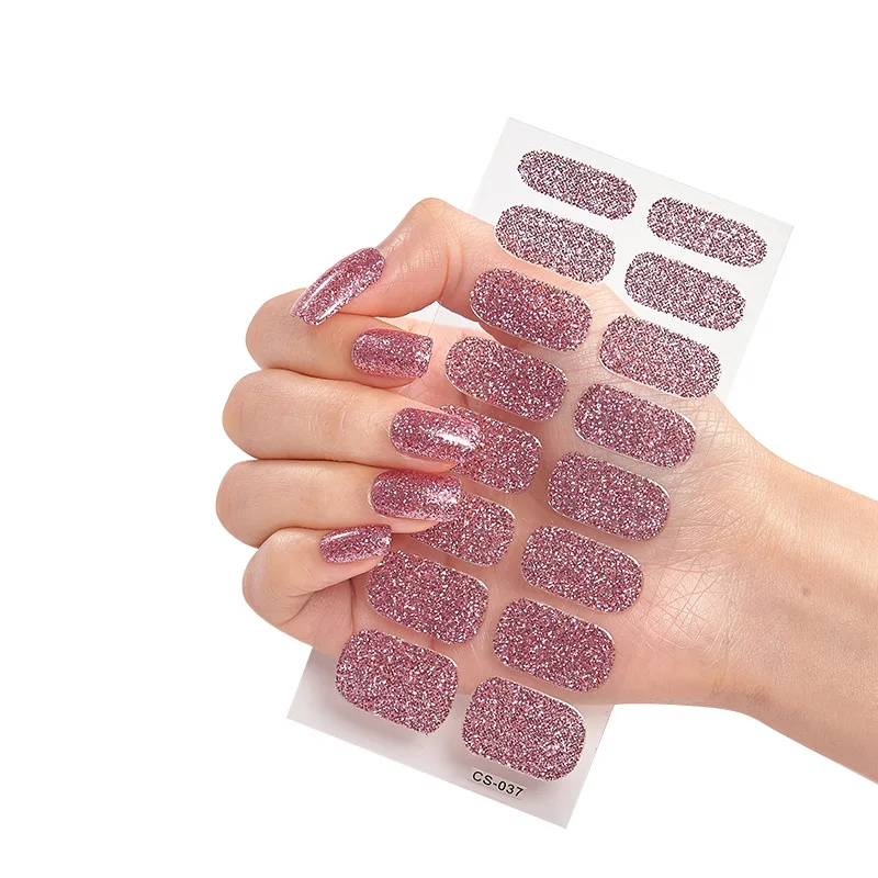 Sparkling pink series solid color nail sticker set full stick fashionable and minimalist back adhesive nail stickers