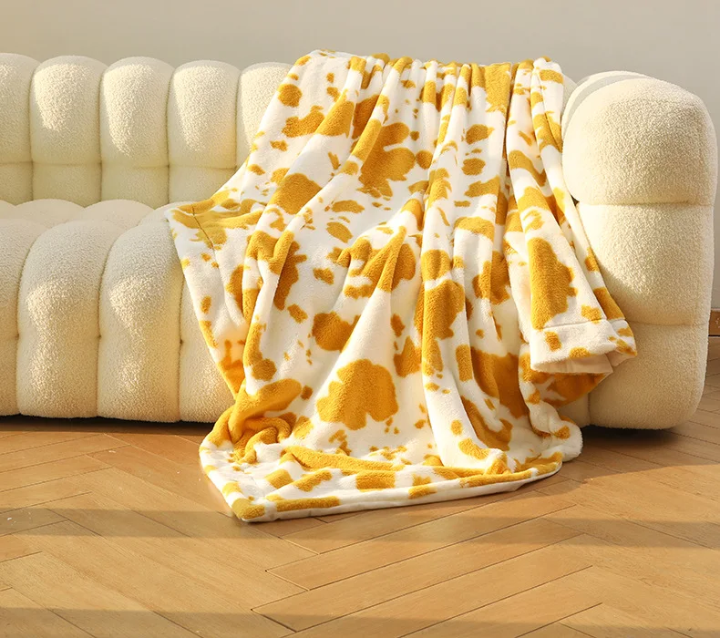 Soft Warm Cow Print Faux Rabbit Fur Blanket Baby Girls Boys Lightweight Blankets Throws Sofa Couch Custom Size Home Decorative