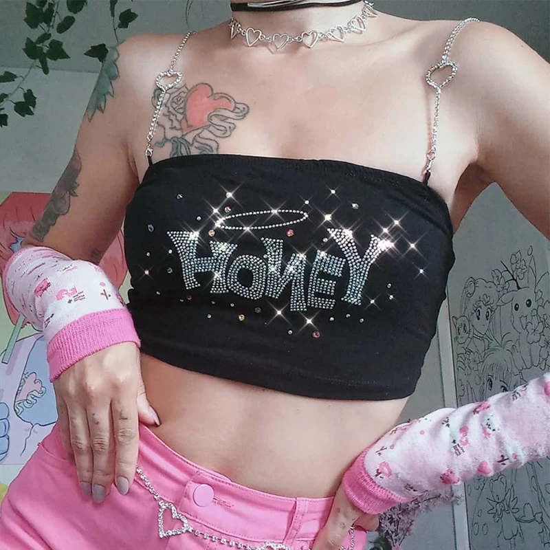 European and American style summer sexy letter hot drill slim sling tube top corset vest for women