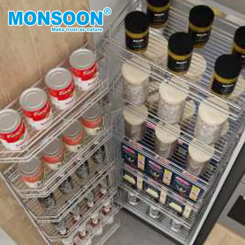 Monsoon Kitchen Cabinet Larder Iron Powder Soft Closing Storage Organizer Deep Larder 5 6 Tiers Tall Unit Pull Out Pantry Basket