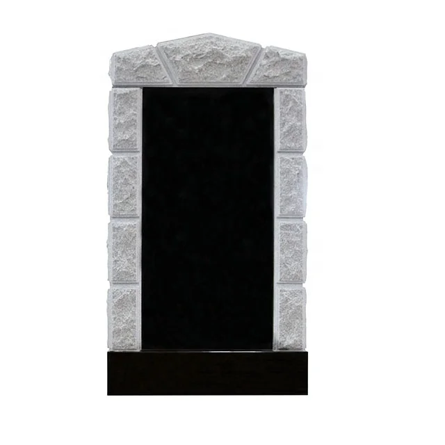 black granite tombstone headstone monument with white marble decoration