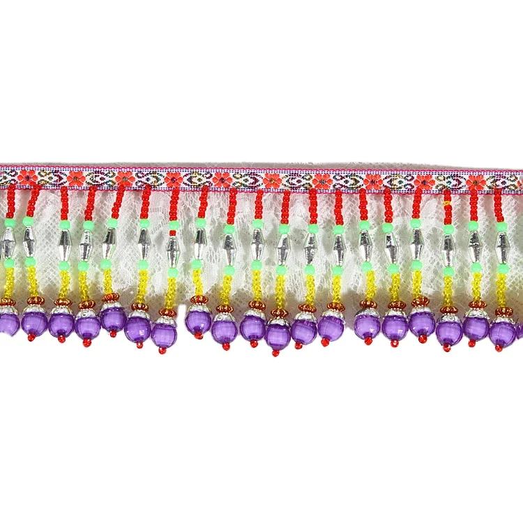 Beautiful ethnic style colorful plastic beaded fringe trim for dress