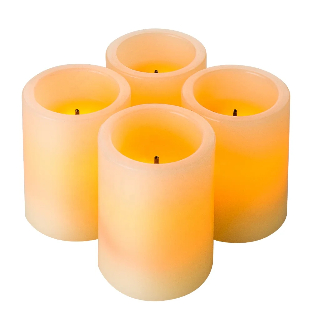 Набор из 4 имитационных фитилей Matti D5 H7 столб цвета слоновой кости плоский парафиновый воск работающие от аккумулятора светодиодные свечи с датчиком потока