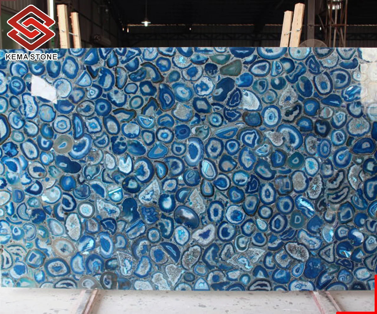 Natural Semi-Precious Gemstone Stone  Blue Agate Slab