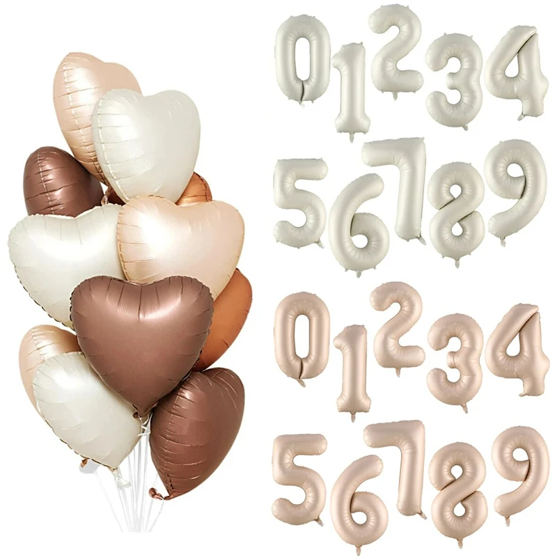 30inch Large Cream Color 0-9 Number Balloon Brown Beige Cream Foil Globo Balloon Birthday Wedding Baby Shower Party Decor