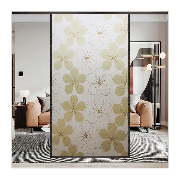 Window Film Wholesale Cheap Heat Insulation Static Painted Flower Feather Frosted Window Film