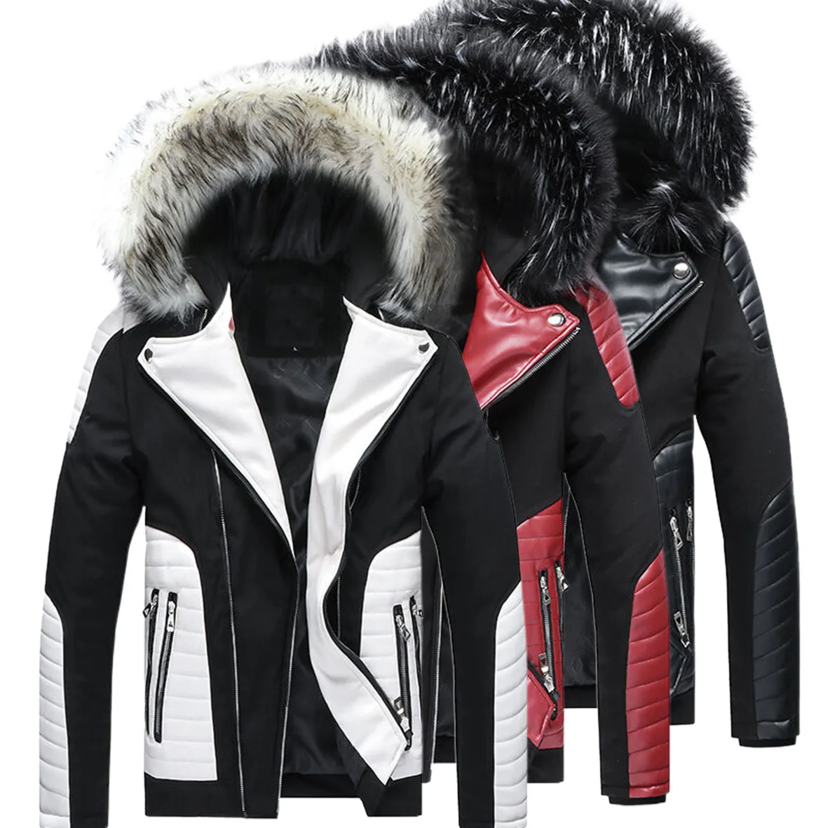high quality fashionable mens winter fur hoodie cotton jacket with zipper and pocket