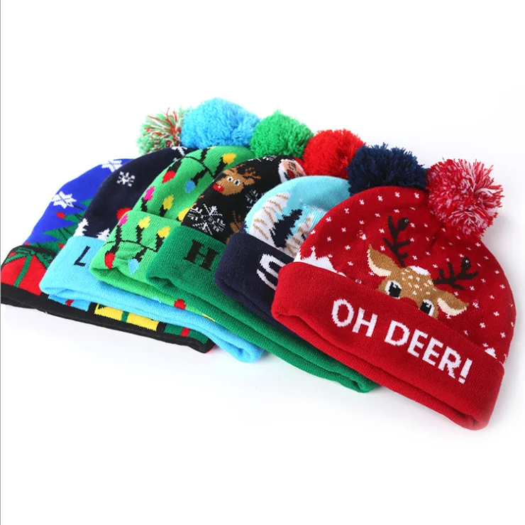 2021 New winter products soft and comfortable funny Christmas hats with LED lights