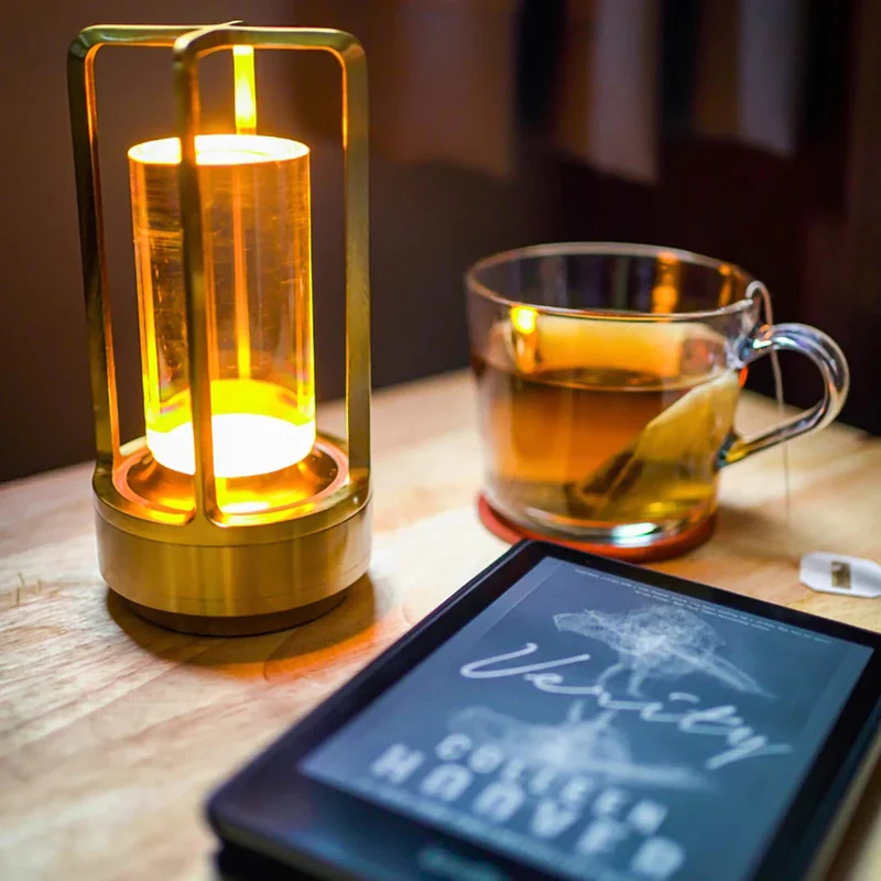 luxury led crystal lantern lightings metallic night light farmhouse decor touch dimmable rechargeable cordless table lamps light