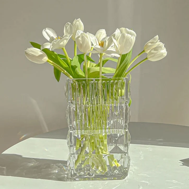Clear Book Flower Vase Bookshelf Decor Unique Vase Artistic and Cultural Flavor Embossed Thick Glass Vases for Home Office Decor