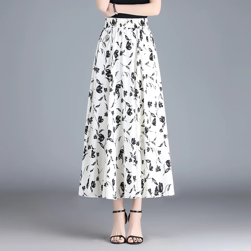 Fashion print skirt temperament maxi skirt