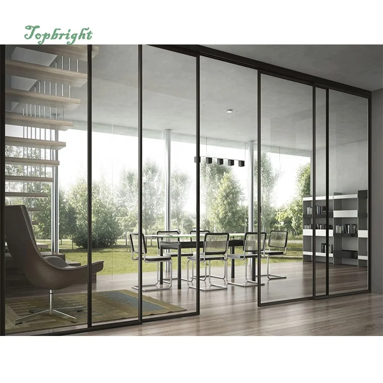 Aluminum Slim Double Glazed Waterproof Black Glass Slide Doors Large Design Modern Apartment Thermal Insulation Sliding Doors