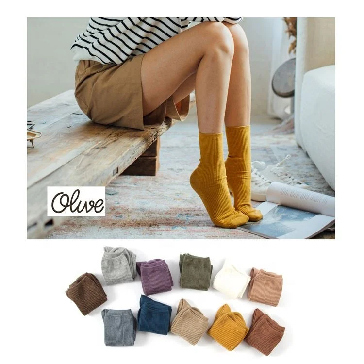 
Hemp color series 14 colors women solid color wrap stitch pattering cotton crew socks 