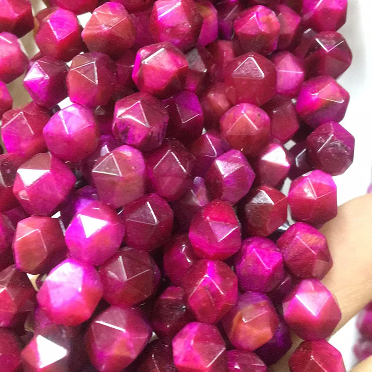 TE3040 Blue Green Fuchsia Yellow Golden Diamond Star Cut Faceted Tiger Eye Stone Beads