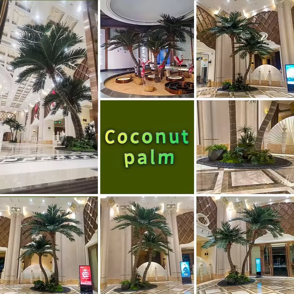 Customized fake outdoor palm tree artificial coconut palm tree large simulated fiberglass palm tree king for indoor decoration