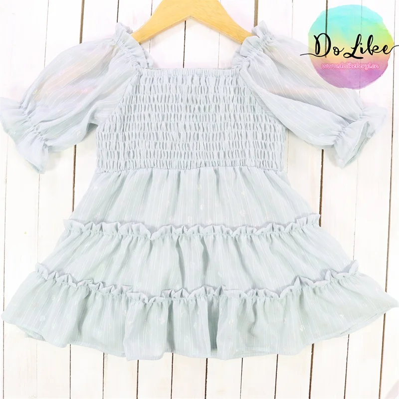 Vintage style leopard pattern  chiffon skirts kids clothes for girls short sleeve custom clothing casual children dresses