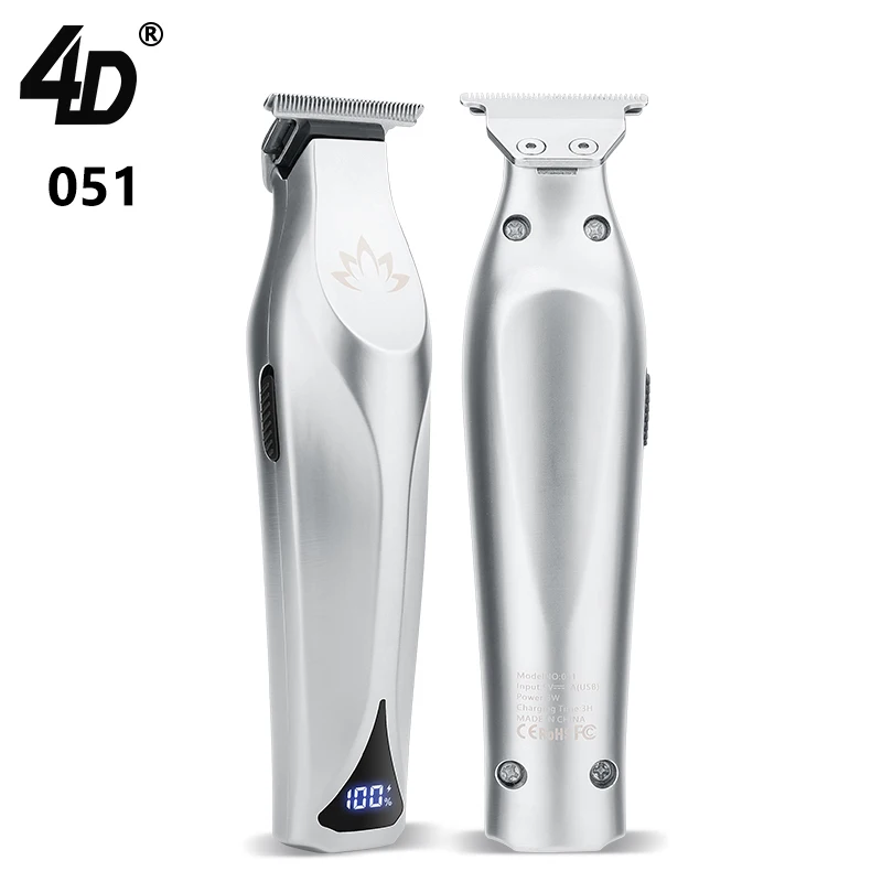 4D 051 Silver All Metal Man Hair Trimmer Cordless Light Electric Mens Mini Face Long Lasting Battery Barber Hair Trimmer