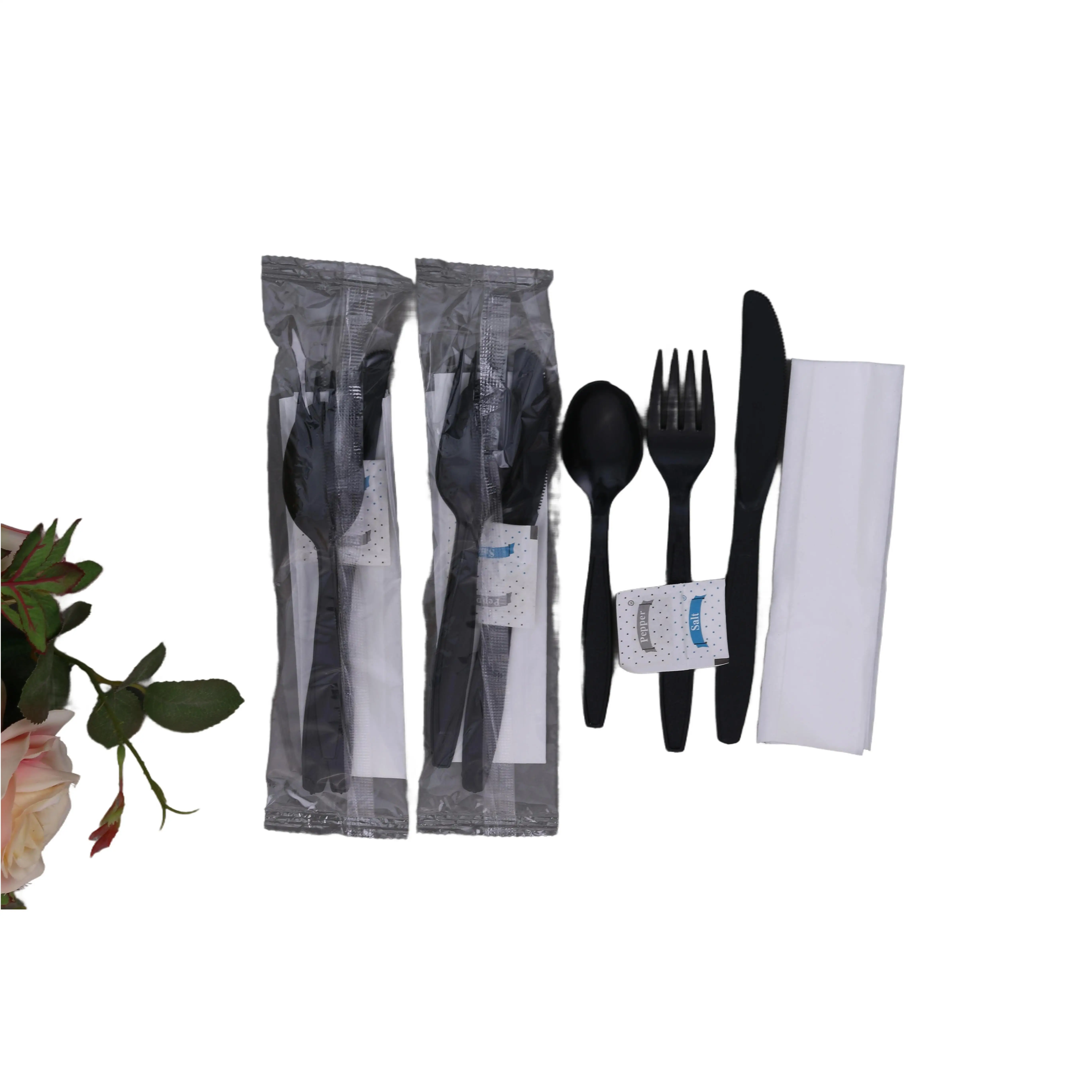 Disposable Cutlery Tableware Biodegradable Hot Sale Birthday Promotional New Fashion Christmas Bulk Rose Gold Gold Tableware Set