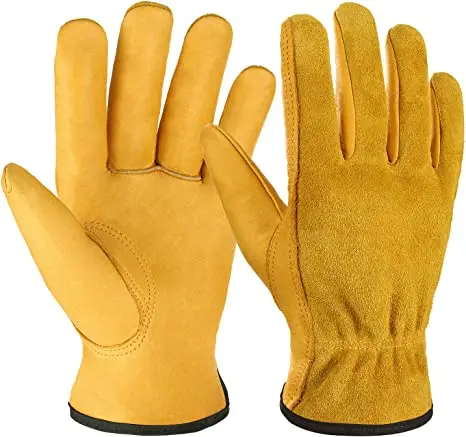 Leather Work Gloves Flex Grip Tough Cowhide Gardening Glove for Wood Cutting Construction Driving Garden for Men