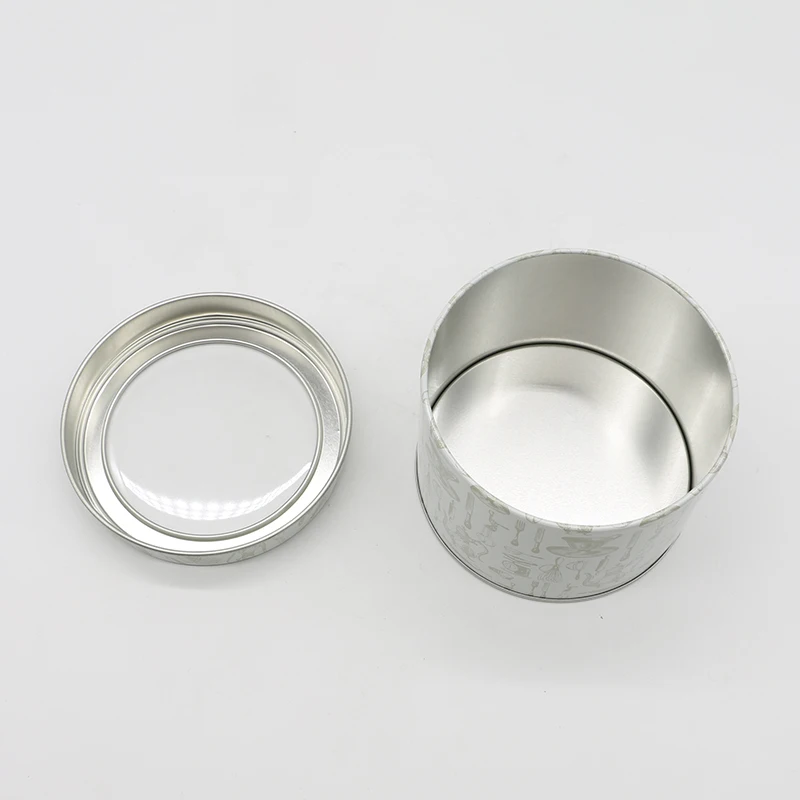Portable Tinplate Round Tins Cans Custom Printed Luxury Mini Small Suger Coffee Tea Can Canister Tin Box Transparent Cover