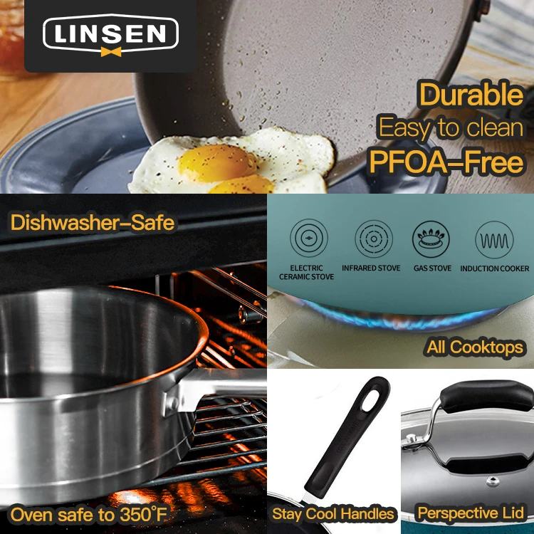 Pink Aluminum 304 Stainless Steel Kitchen Not Sticky Granite Cookware Set Marble Soup Pot With Lid Serving