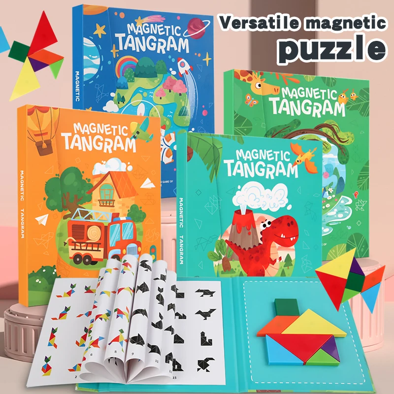 Montessori Classic ABS Magnetic Tangram Paper Book DIY Puzzle Games Educational Learning Teaching Aids Toys For Kids Boys Girls