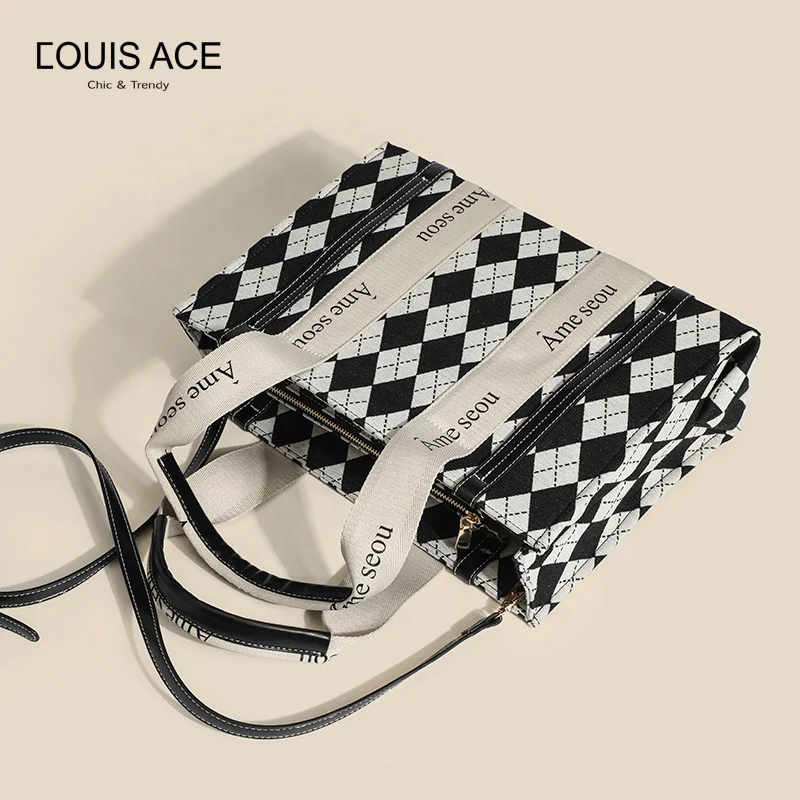 Wholesale 2022 Best Selling Ladies Bags Luxury Fashion Diamond Plaid Jacquard Design Canvas Ladies Handbags