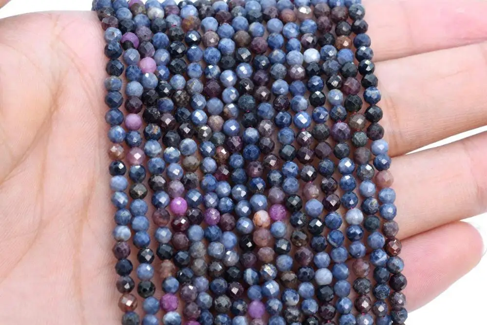 
Ruby Sapphire Beads Grade AA Genuine Natural Gemstone Full Strand Faceted Round Loose Beads 