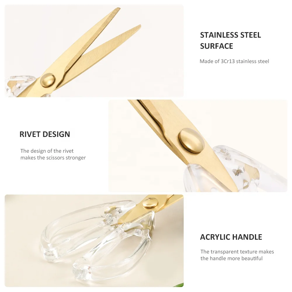 New Design Transparent Acrylic And Gold Scissors Multifunctional Kitchen Scissors Cutting Scissors