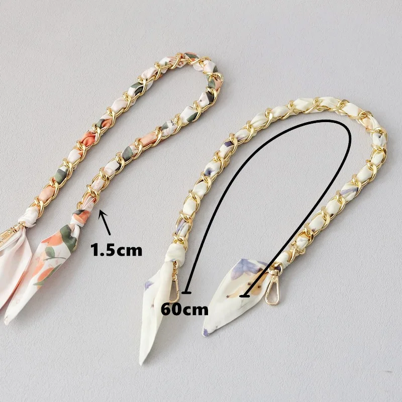 Floral Metal Purse Handle Strap Fashion Women Handbag Decoration Accessory Unique Braided Scarf Metal Chain for Bag Handle