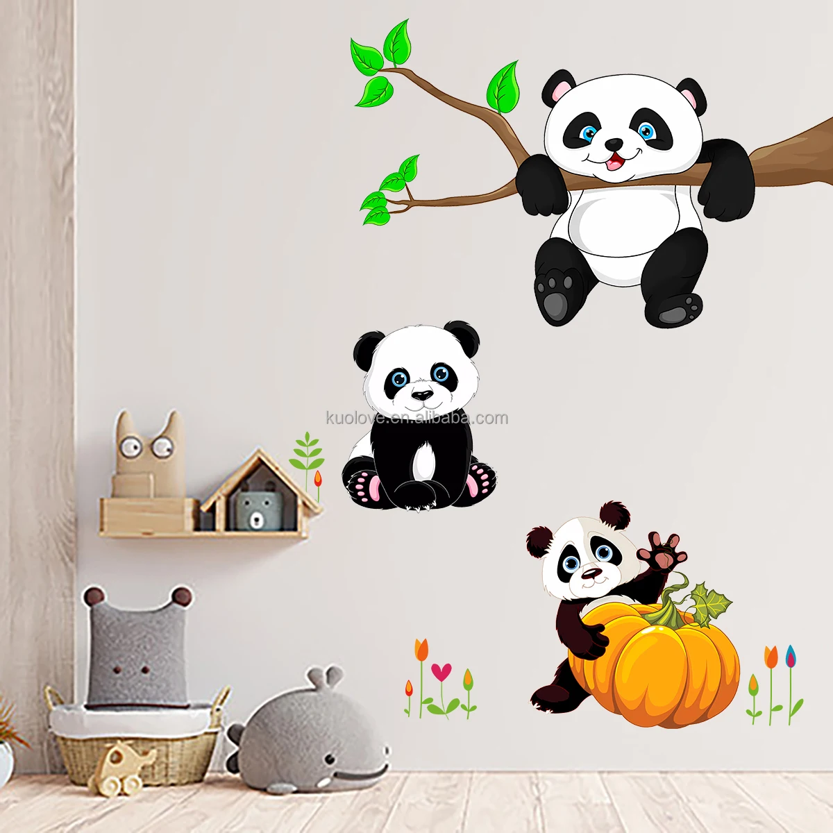 Cartoon cute panda pumpkin wall stickers living room bedroom decoration wallpaper self-adhesive stickers