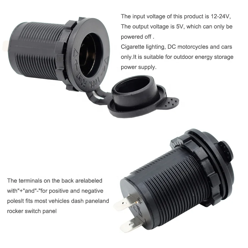 12V Cigarette Lighter Socket Car Marine Motorcycle ATV RV Lighter Socket Power Outlet Socket Receptacle Waterproof Plug