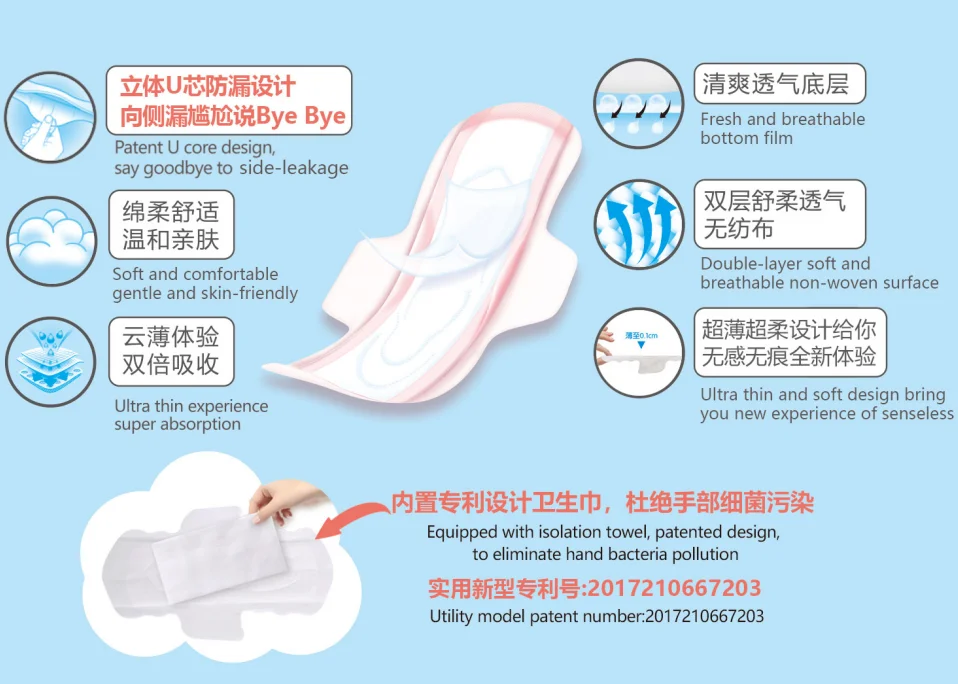 China Purity sanitary towel high absorbency lady sanitary napkin 420mm