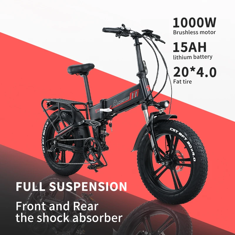 Eu warehouse folding ebike 1000w 48v 15ah 17ah 20inch folding electric bike full suspension fat tire electric bike
