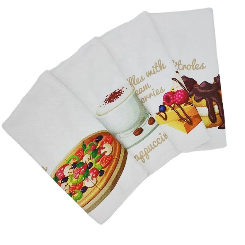 Wholesale recycled custom Digital Printing microfiber waffle  40x40 tea towel Kitchen Towels for gift